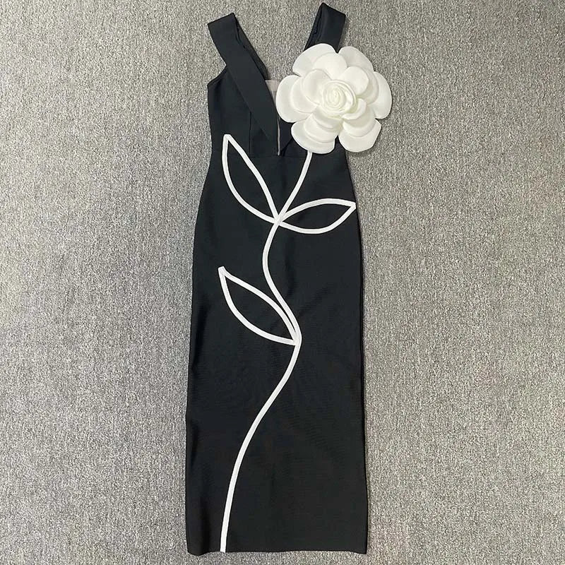 Women'S Evening Dresses Strapless Tie White Flowers Bodycon Bandage Long