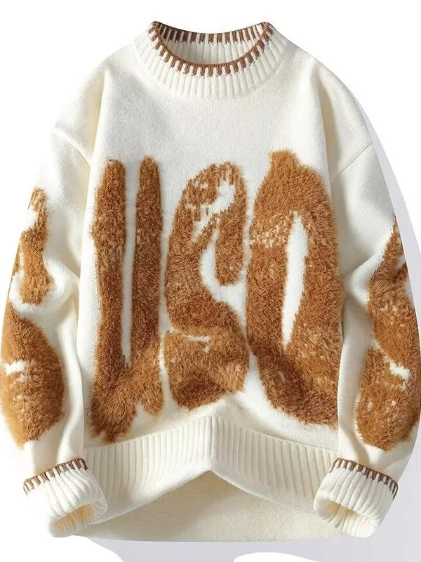 Loose Fit Thickened round Neck Knitwear Men's Winter Sweater Fashionable Streetwear Brand Tagkita Polyester Long Sleeve Crew ...