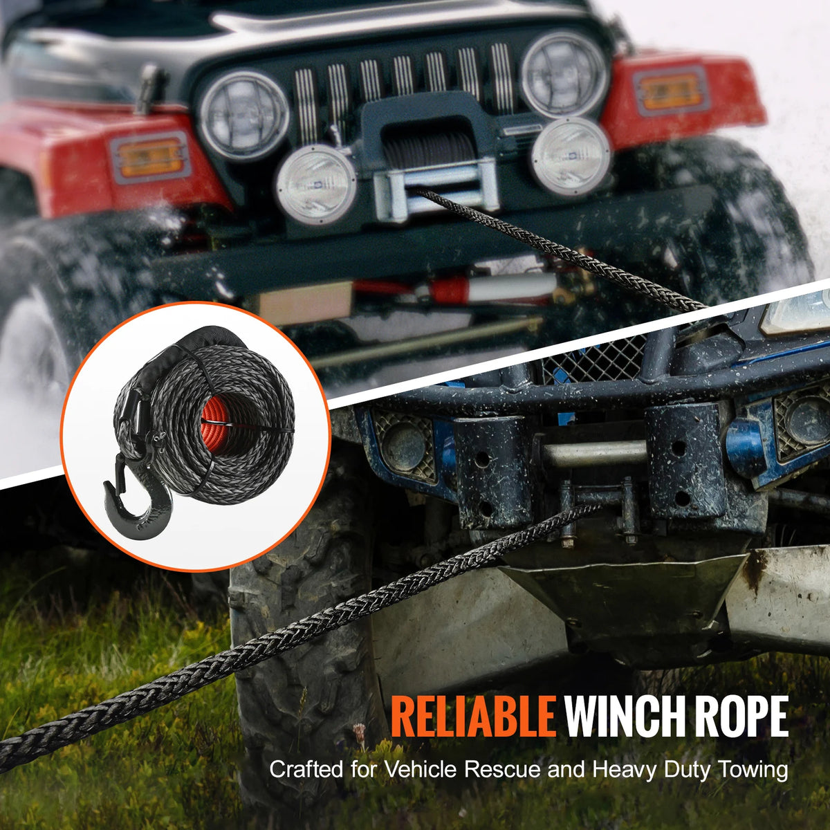SucceBuy 8350/10000 Lbs Synthetic Winch Rope 50ft Line String Cable Rope