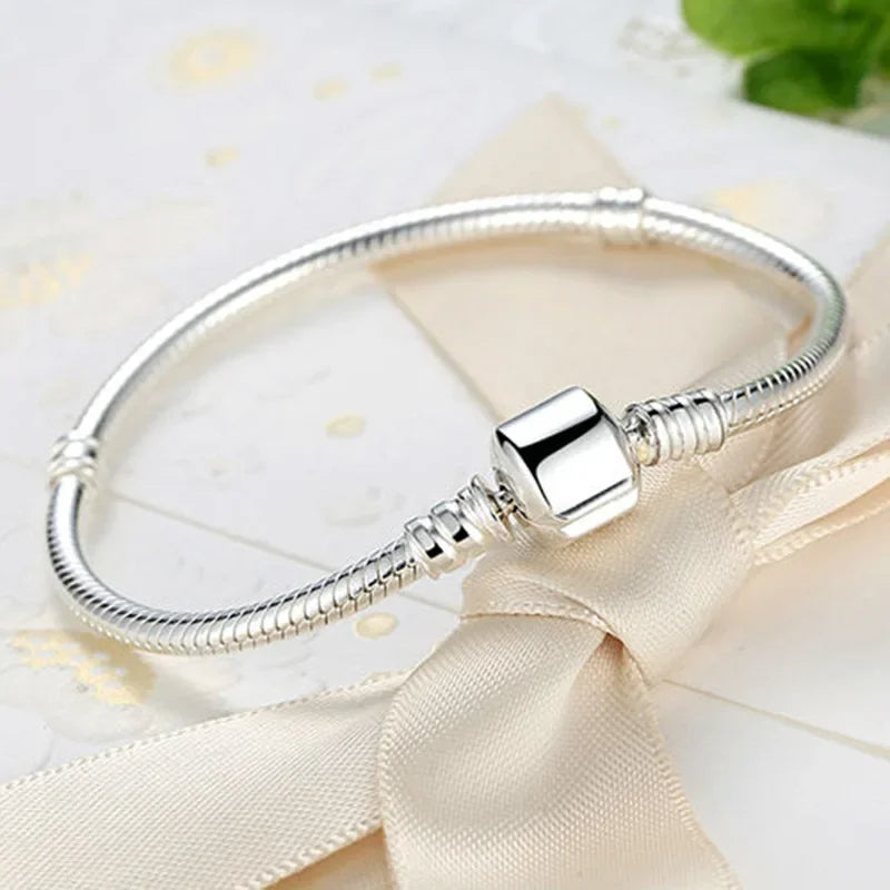 925 Sterling Silver Snake Chain DIY Charm Bracelet For Women Gift