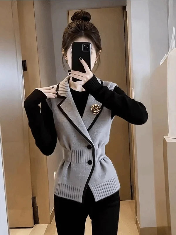 Elegant Knitted Waist-Cinching Vest Outerwear for Women Luxury Style Fashionable Top Women's Premium Feel Spring New Arrival
