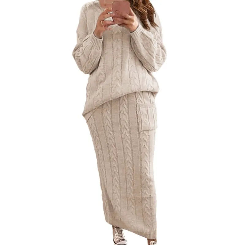 Knit Sweater and Skirt Sets Women Streetwear Autumn/Winter 2023 New Fashion Long Sleeve Pullover Fried Dough Suit for Female