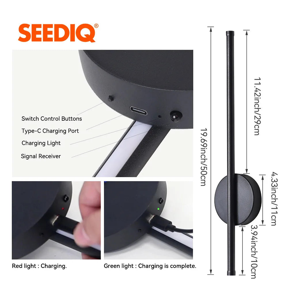 Rechargeable Battery Operated Wall Light Installation Free Wall Sconce 1PC 50CM Dimming For Livingroom Sofe Beside Bedroom