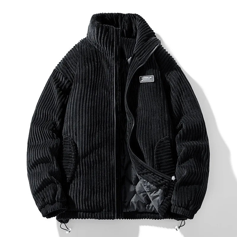 New Winter Fashion Casual Parkas for Men Stand Collar Solid Color Outerwear Corduroy Thicken Warm Jacket Cotton-padded Jacket