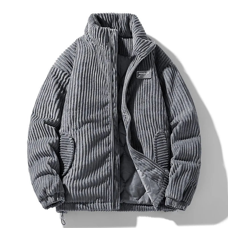 New Winter Fashion Casual Parkas for Men Stand Collar Solid Color Outerwear Corduroy Thicken Warm Jacket Cotton-padded Jacket