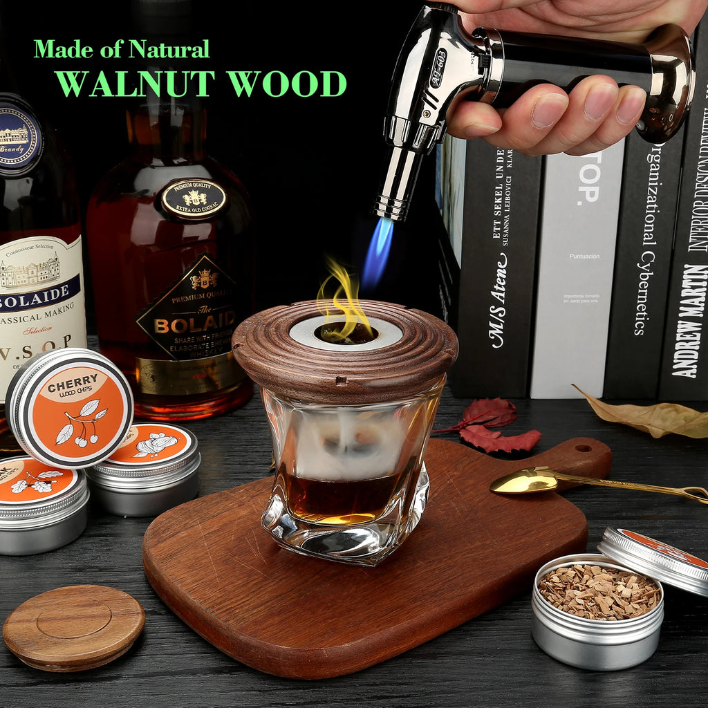 Cocktail Smoker Kit With Torch 4 Wood Chips Whiskey Stones Spoon Ice