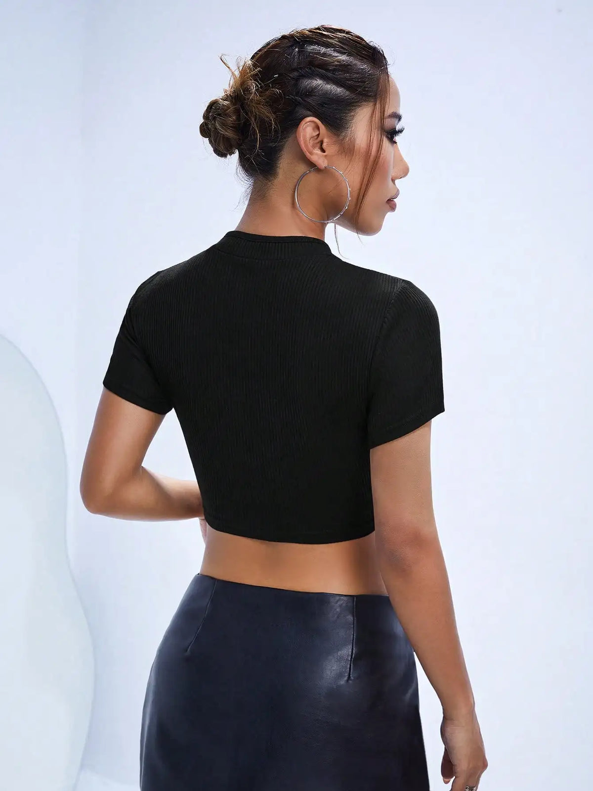 Knitwear Qibao Short-sleeved T-shirt Womens Spring and Summer New Slim High Waist Short Style National Style Top Woman