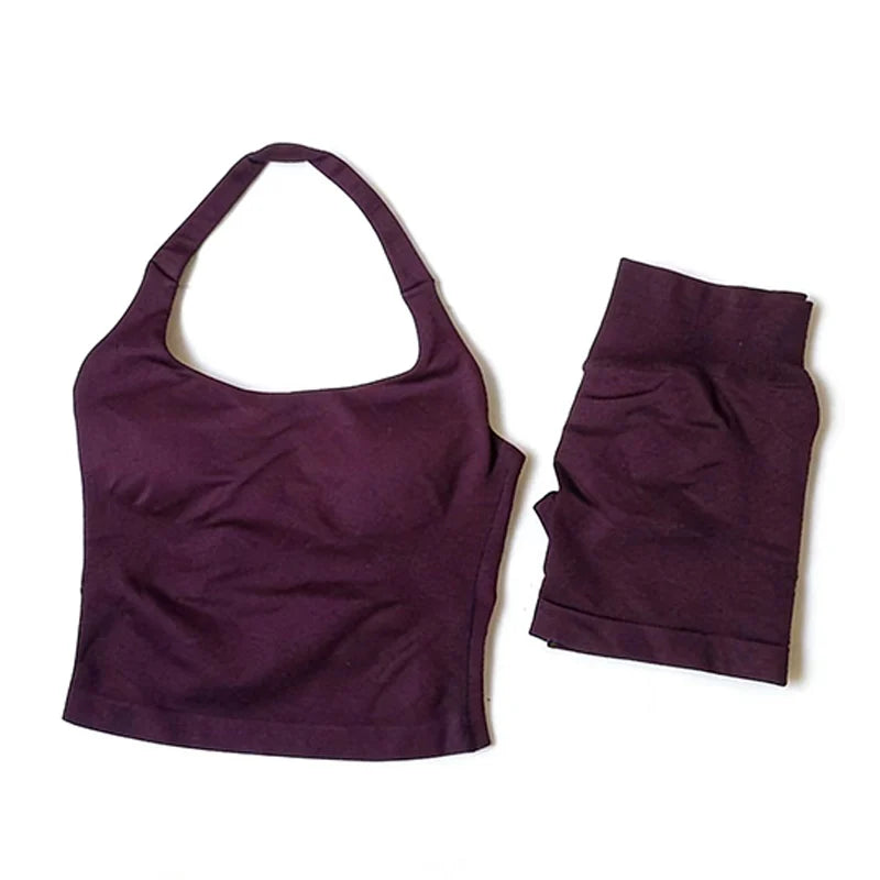 Yoga Sets Women Gym Clothes Longline Strappy Top High Waist Shorts