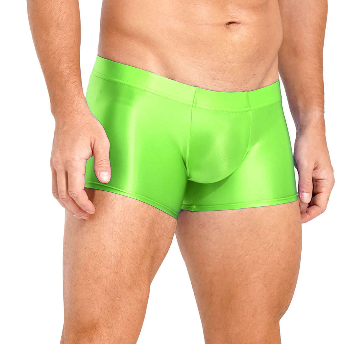 Boxer Briefs for Mens Male Swimming Shorts Trunk Swimwear Swimsuit Glossy Underwear Solid Color Boxer Bottom Low Rise Underpants