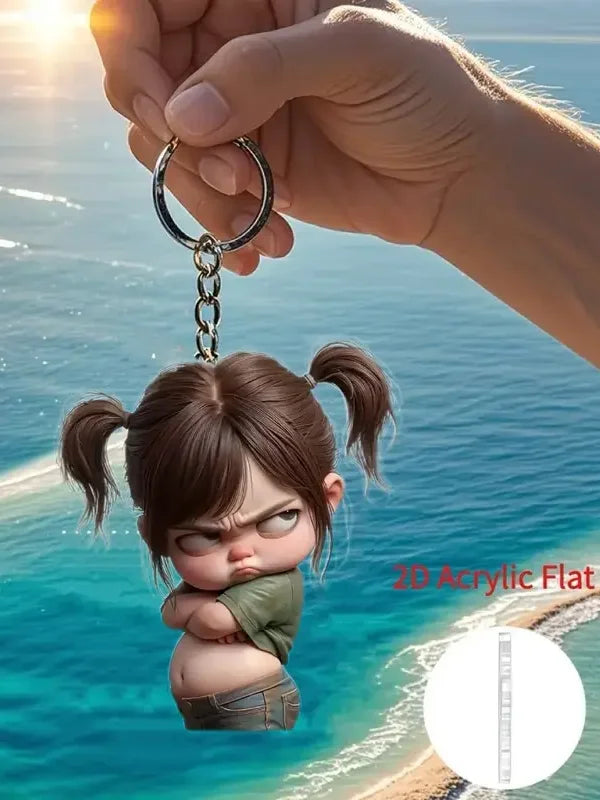 1 Cute Acrylic Girl Keychain, 2D Flat, Holiday Gift, Backpack