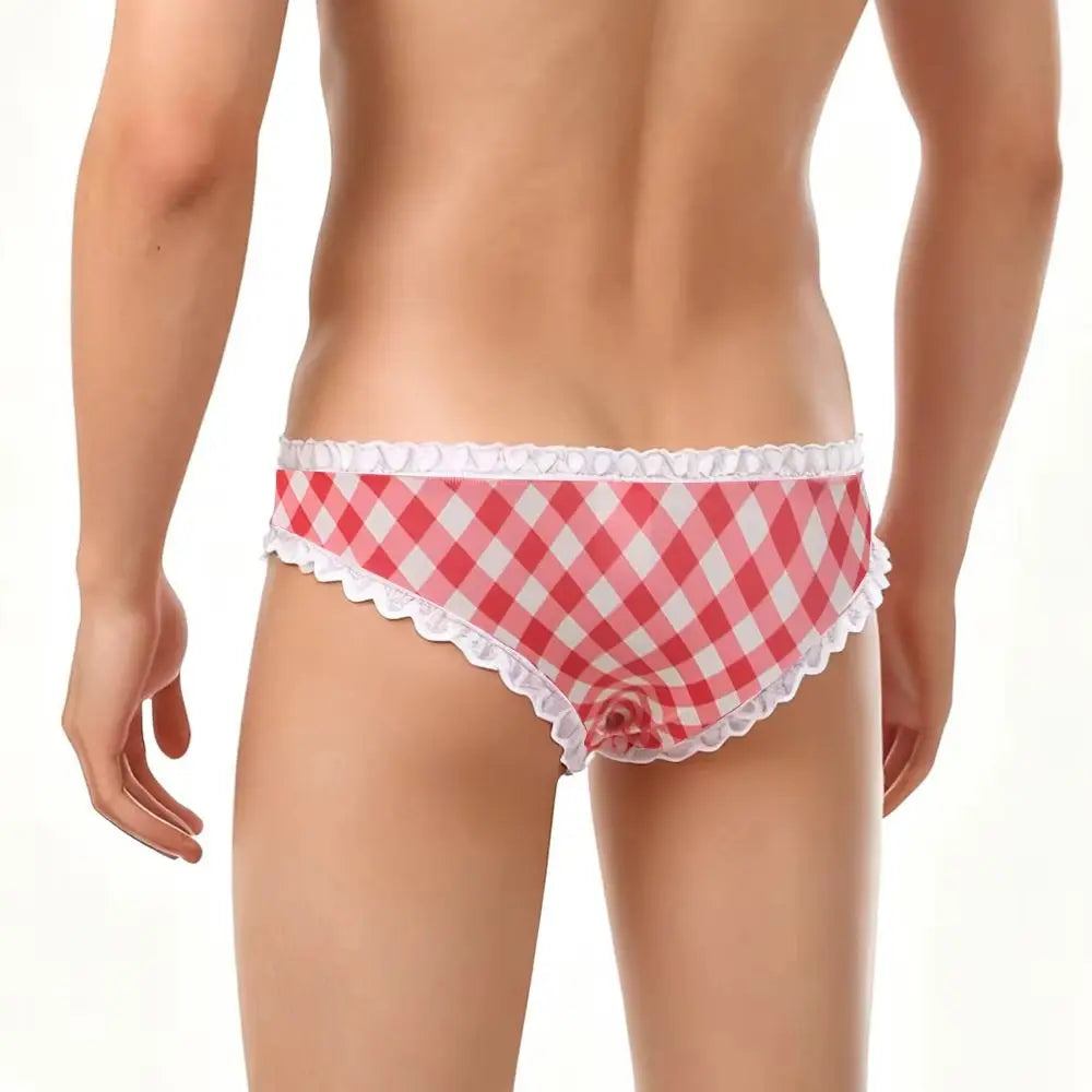 Plaid Lace-Trim Low-Rise Briefs