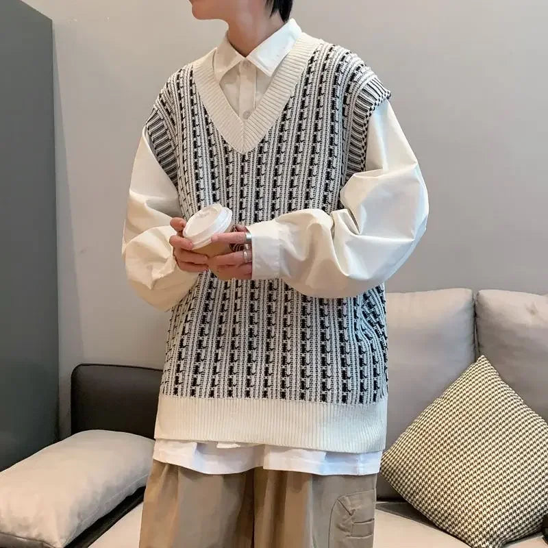 Knitwear Sweaters Male New In Korean Fashion Men's Knitted Vest Y2k Streetwear Style Clothing Deals 2025 Designer Top Waistcoat