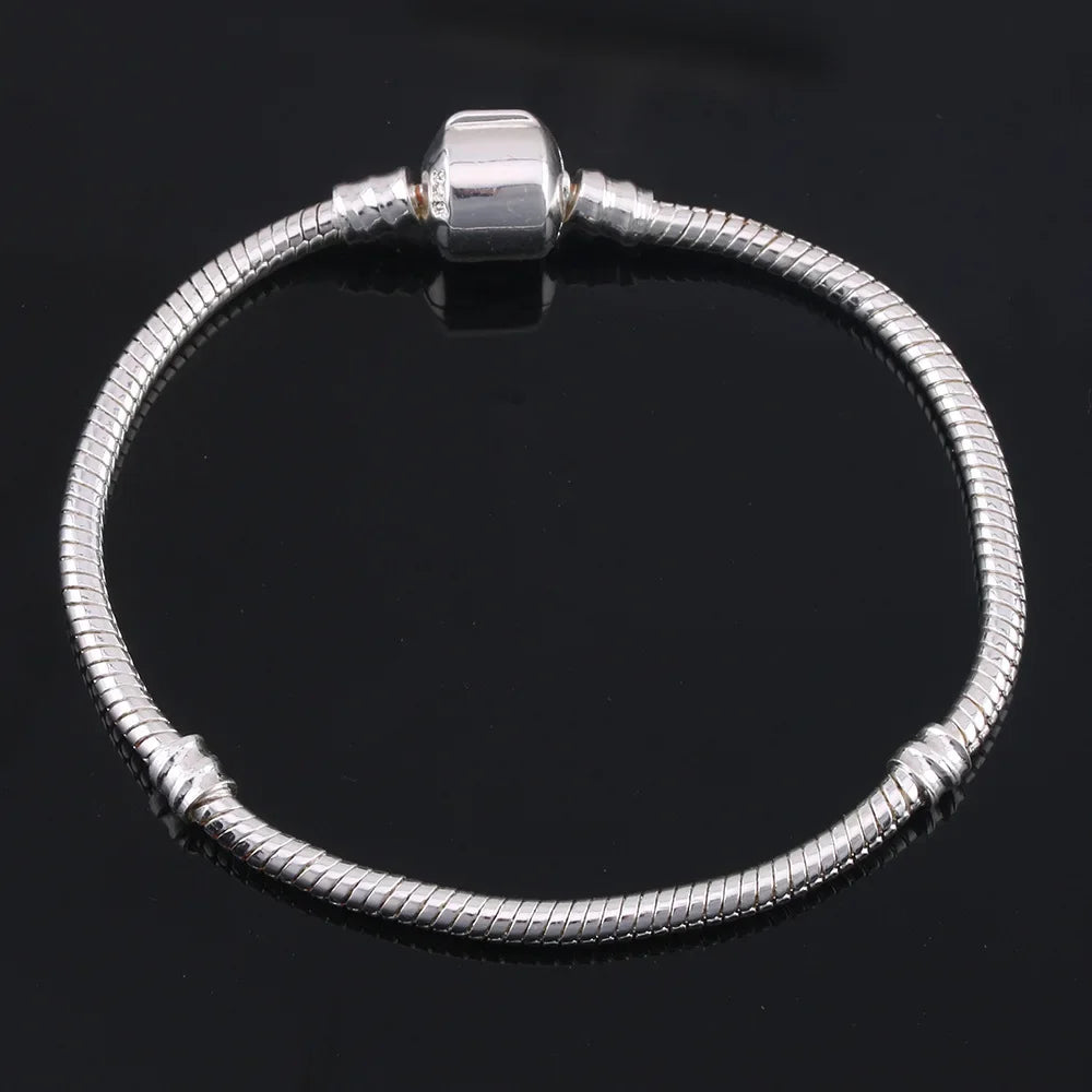 925 Sterling Silver Snake Chain DIY Charm Bracelet For Women Gift