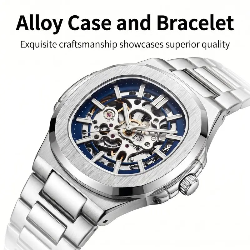 Men Watch Fully Automatic Mechanical Male Watches Double Sided Hollowed Out Luminous Waterproof Alloy Steel Wristwatch Boy Gifts