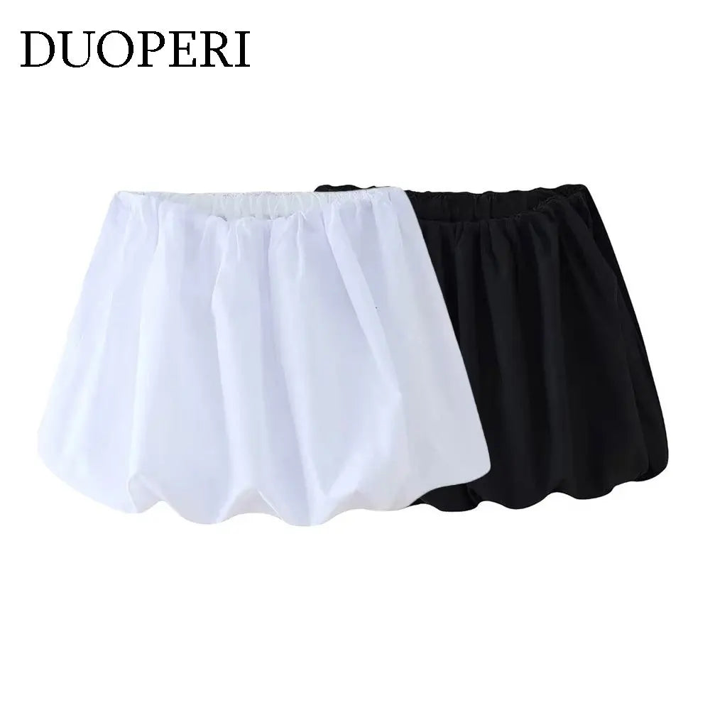 DUOPERI Women's Solid Mini Balloon Skirt Fashion High Elastic Waist Female Chic Lady Casual Y2K Short Skirt