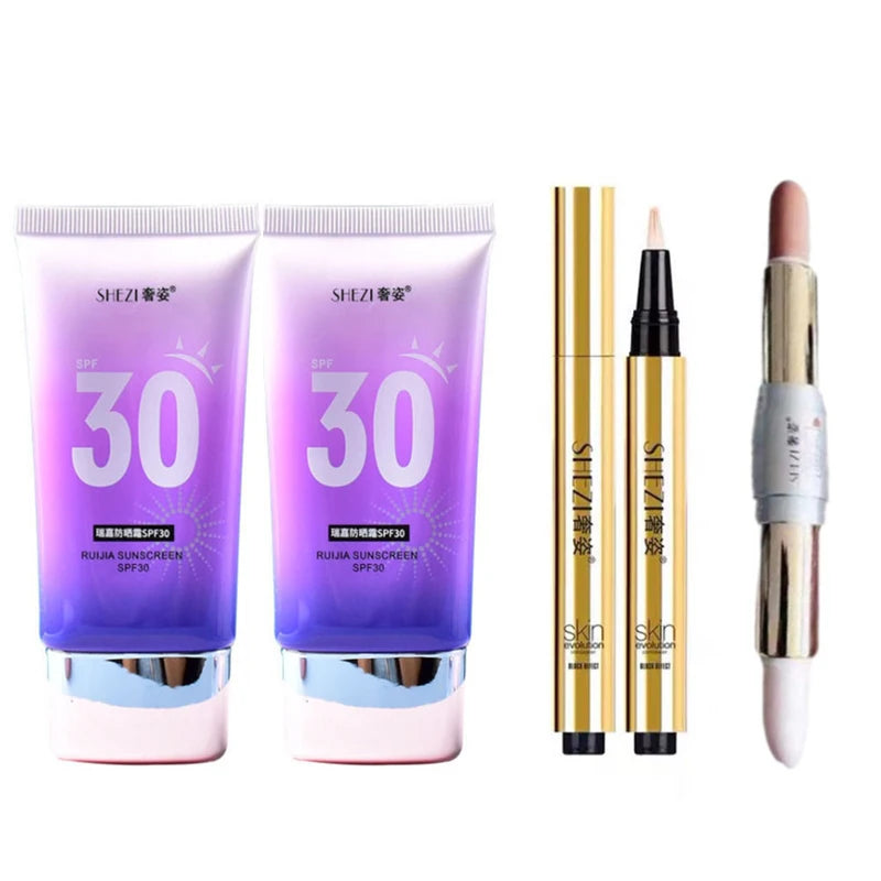 Shezi SPF30 Sunscreen Makeup Set Whitening Concealer Highlight Primer Facial Body Waterproof Base Cosmetic Kit