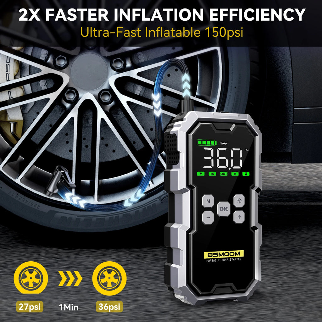 Car Jump Starter With Air Compressor LCD Screen 21800mAh Portable