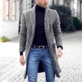 2026 Winter Clothing Men's Fashion Trench Luxury Long Woolen Coats Grey Casual Plaid Button Vintage Blends Windbreaker for Men