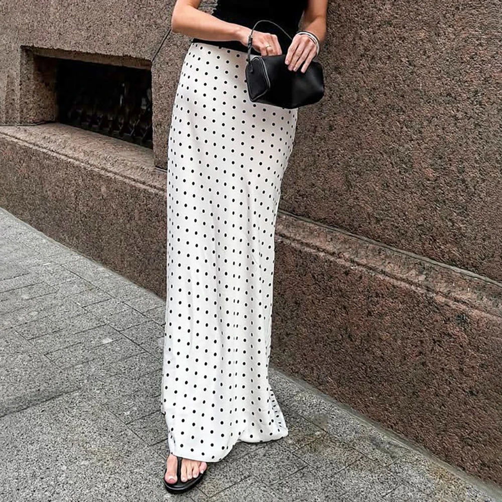 Talenza White Polka Dot Skirt Elegant Fashion Contrast Slim High Waist Patchwork Skirts Luxury New Party Women's Y2k Maxi Skirt