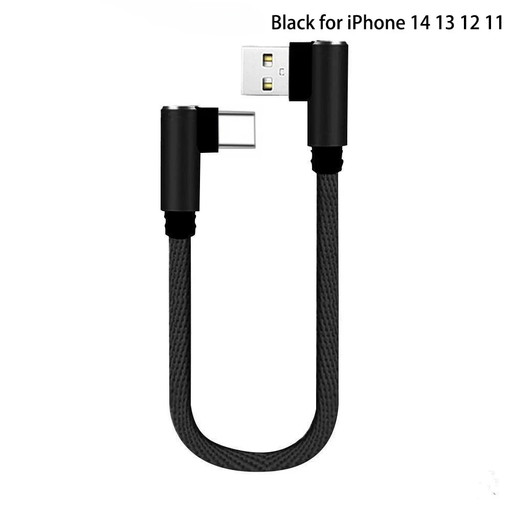 25cm Short Fast Charging Cable Double Elbow 90 Degree USB C Micro USB