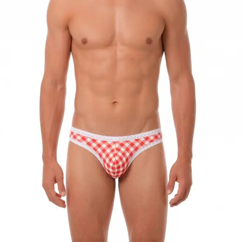 Plaid Lace-Trim Low-Rise Briefs