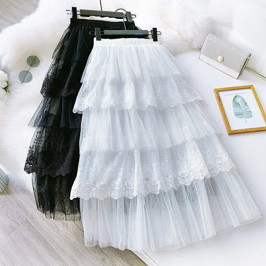 Women Skirts Cake-Style Skirt Spring Summer Lace Skirts Ladies