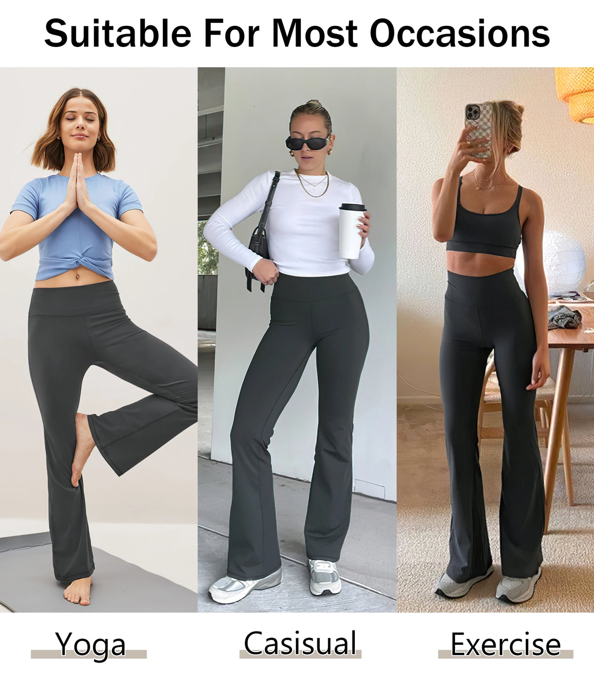 Women's High Waisted Flared Yoga Pants with Pockets Tummy Control Bootcut Leggings for Gym Fitness Casual Wear