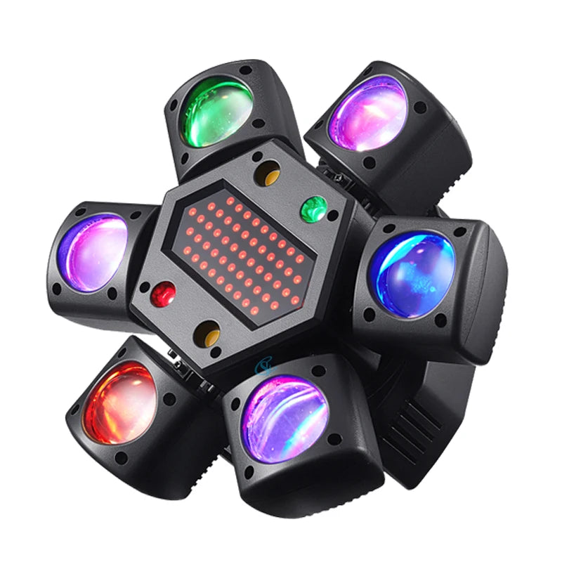 80W RGB LED Beam Moving Head Light Mini Six Arm Stage Rotating Effect Lights Remote Controller  DJ Disco Party Lamp