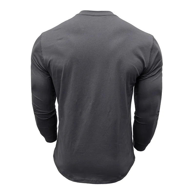 Men's Long Sleeve Henley Shirt Casual Slim Fit Button Neck Pullover Top Soft Solid Color Basic Tee for Daily Wear & Layering