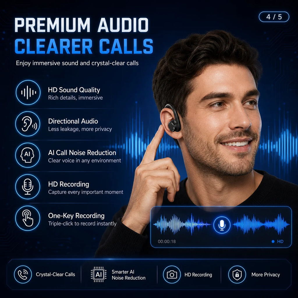 Smart Earphones Dynamic Sound Effects Music Bluetooth HD Calls 800W