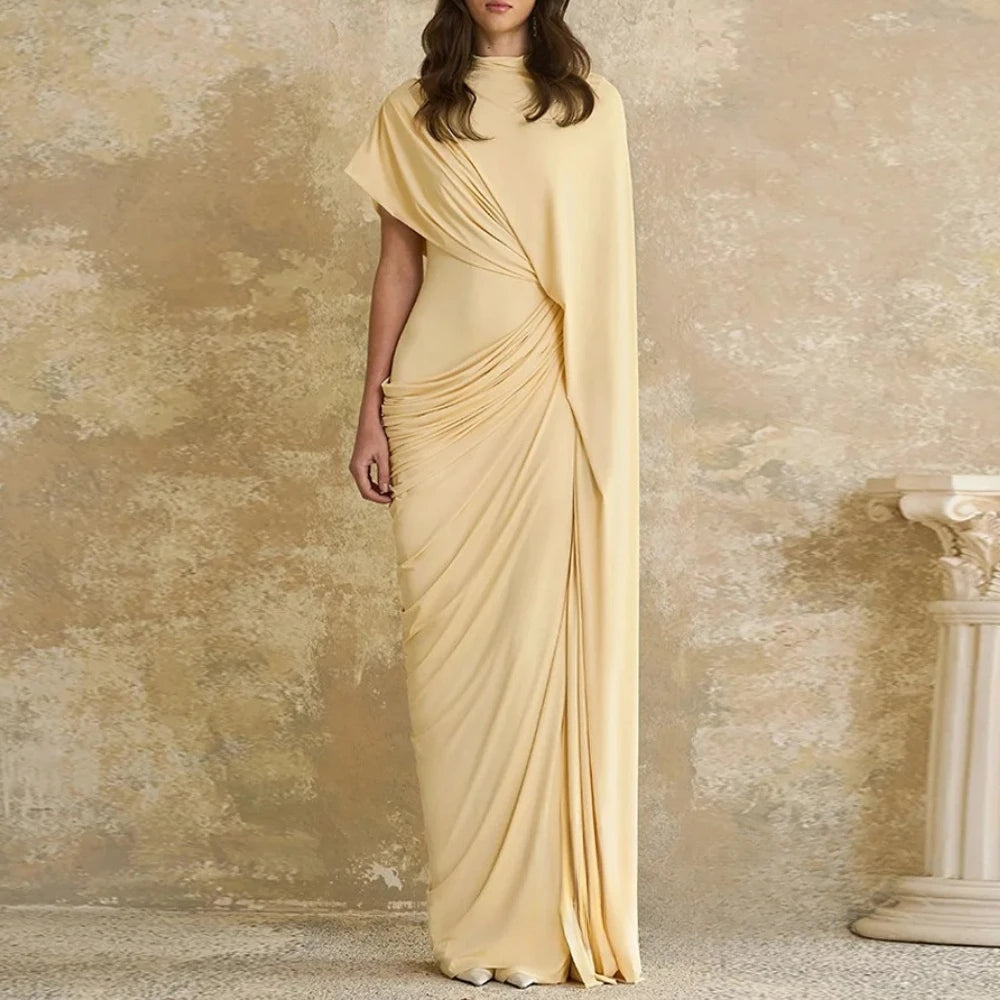 Modern Evening Dress فساتين سهره Customized Round Neck With Cape Pleat