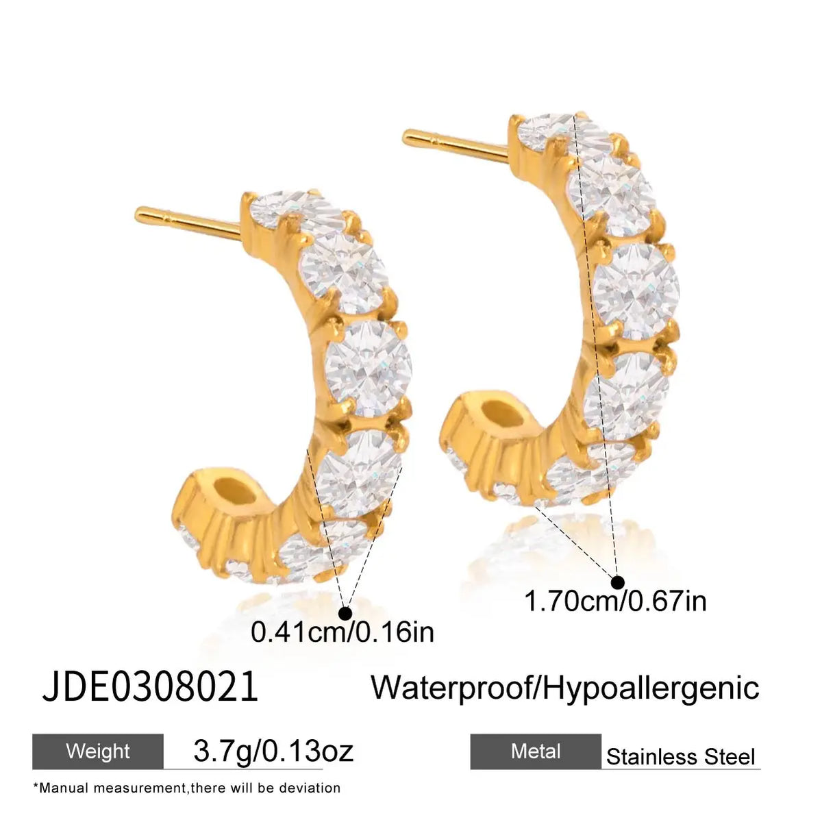 Youthway Delicate Zircon C Shape Stud Earrings For Women Minimalist 18K