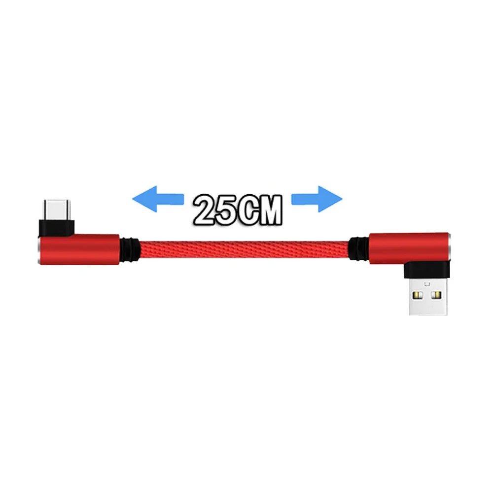 25cm Short Fast Charging Cable Double Elbow 90 Degree USB C Micro USB