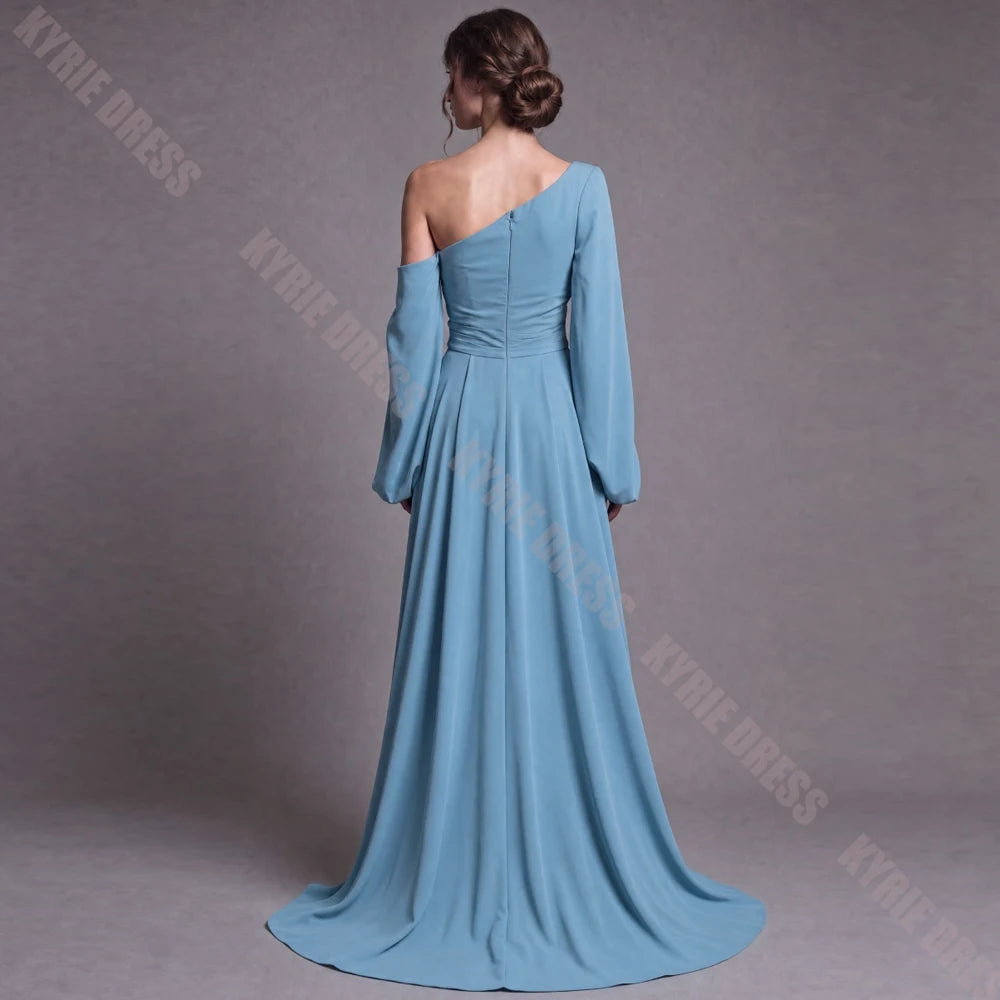 Customized Evening Dresses Formal One Shoulder Full Sleeves A Line