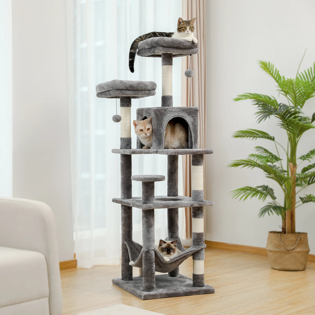 Multi-Level Cat Tree With Scratching Posts, Cozy Hammock, Plush Cat