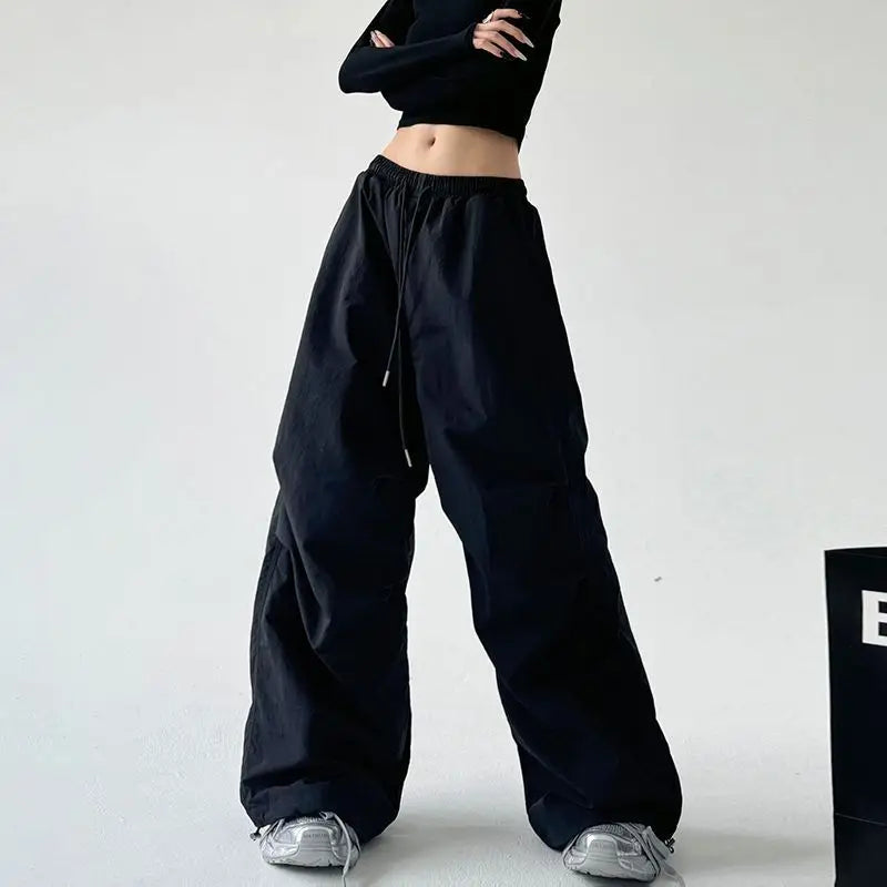 Women'S Brown Parachute Pants Summer Loose Straight Wide Leg Trousers