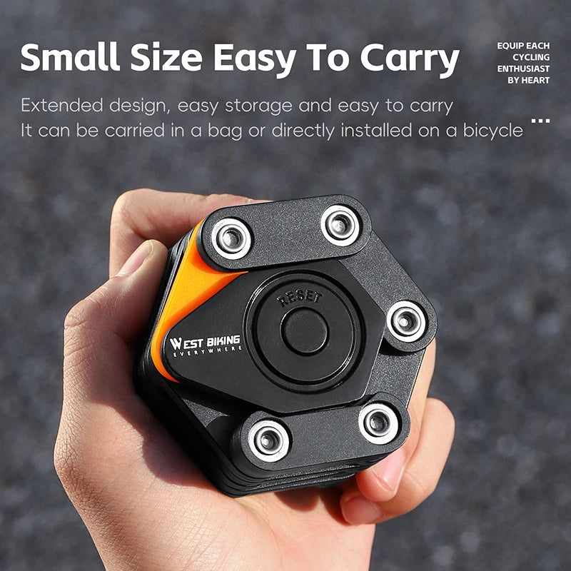 WEST BIKING Folding Password Lock Anti-Theft Bicycle Alloy Chain Lock