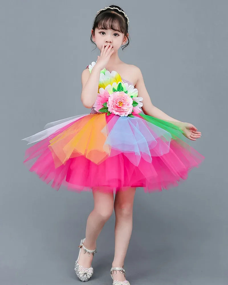 Multicolored Dance Dress Girls Modern Dance Costume Girls Contemporary