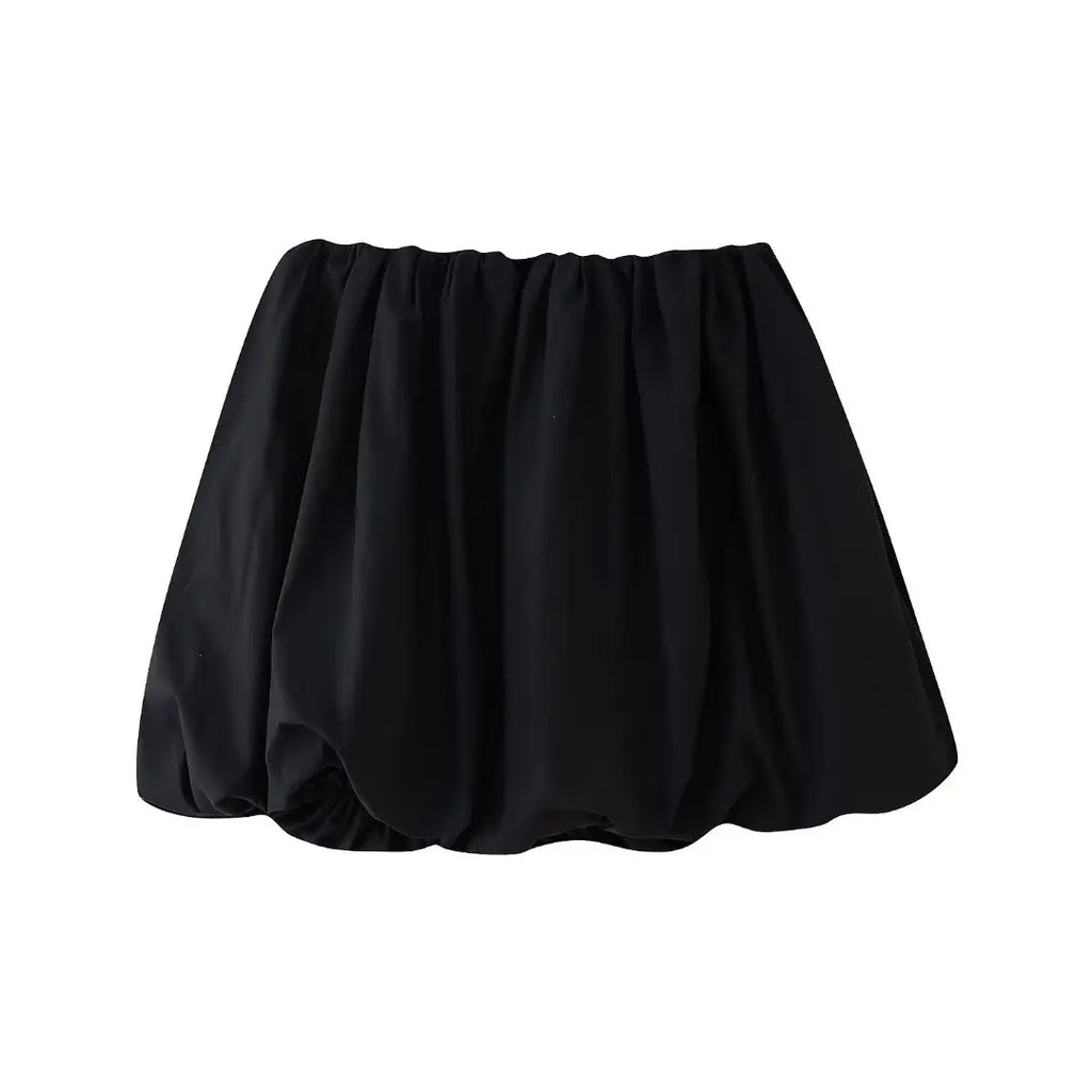 DUOPERI Women's Solid Mini Balloon Skirt Fashion High Elastic Waist Female Chic Lady Casual Y2K Short Skirt