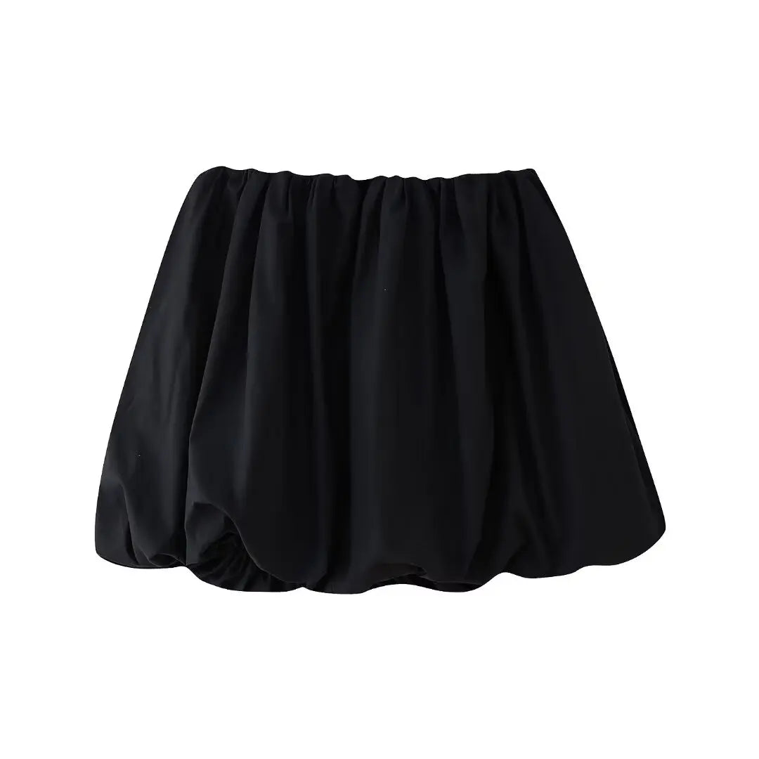 DUOPERI Women's Solid Mini Balloon Skirt Fashion High Elastic Waist Female Chic Lady Casual Y2K Short Skirt
