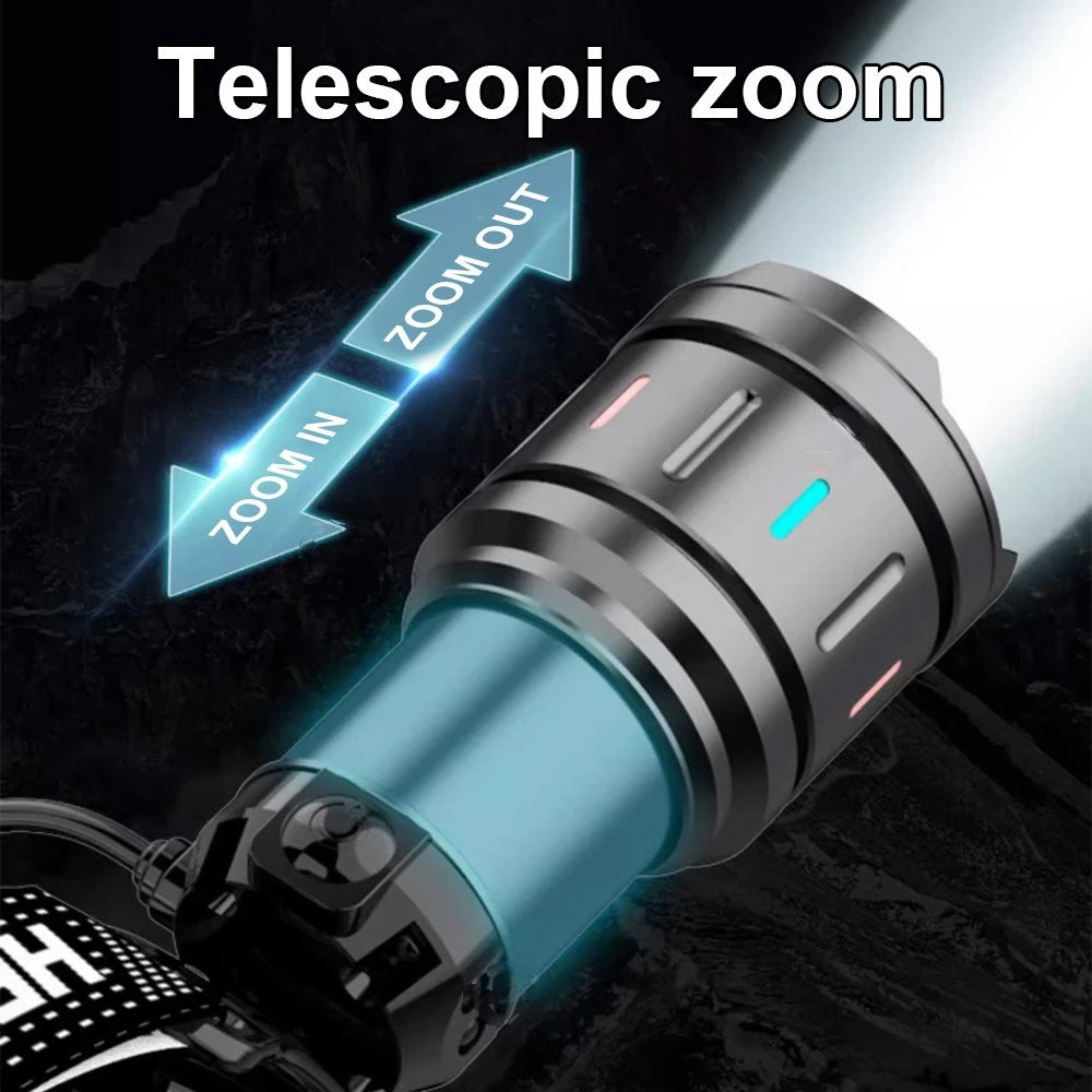 2025 New High Powerful 800W LED Headlight 10000000LM Super Bright Zoom Waterproof Headlamp Outdoor Camping Work Hunting Lantern