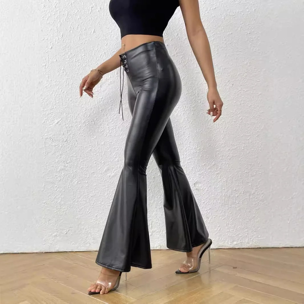 Popular Bell Bottoms for Women, Shiny Leather Rubberized Metallic