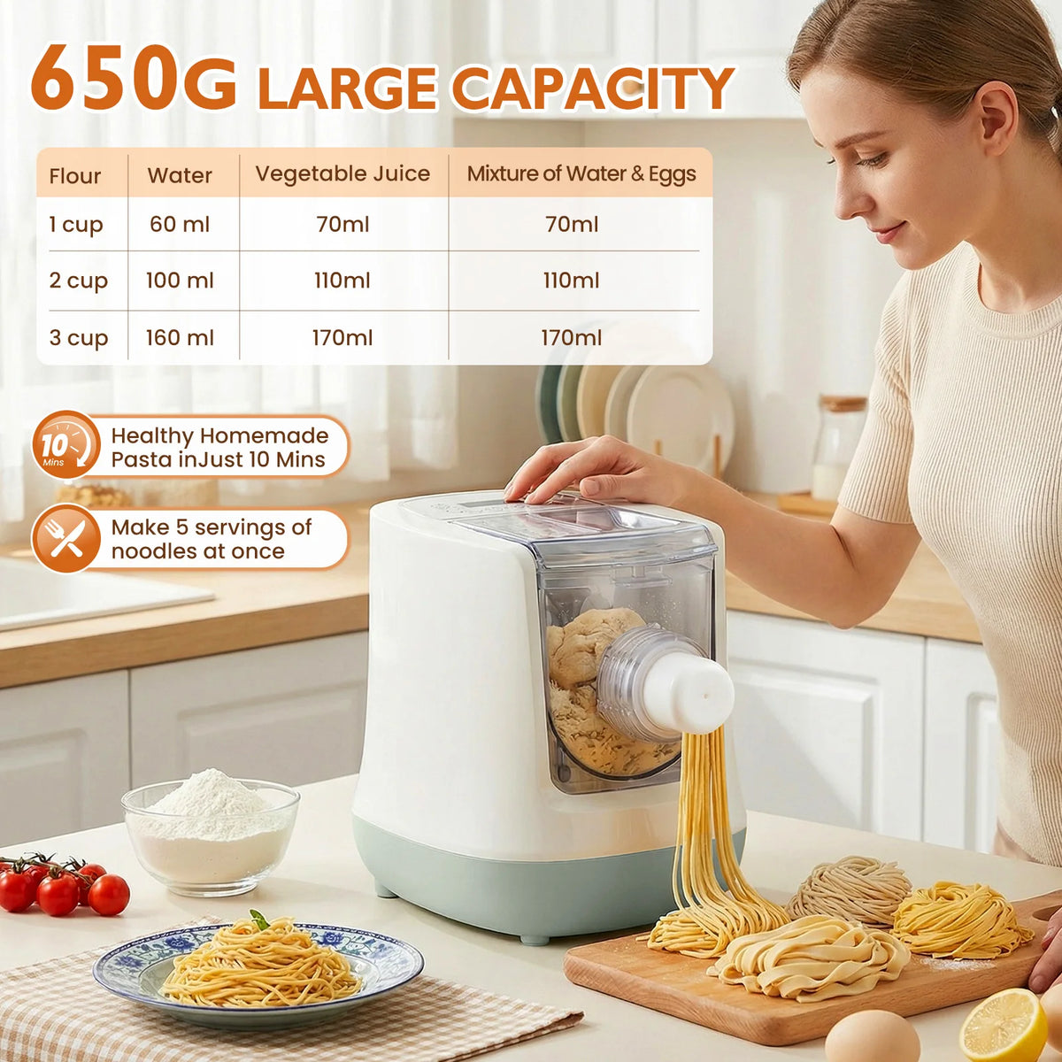 Fully Automatic Electric Pasta Maker Household Multifunctional Noodle Machine, 13 Dough Molds & Dumpling Tool, Electric Pasta Extruder for Spaghetti Fettuccine Fresh Pasta
