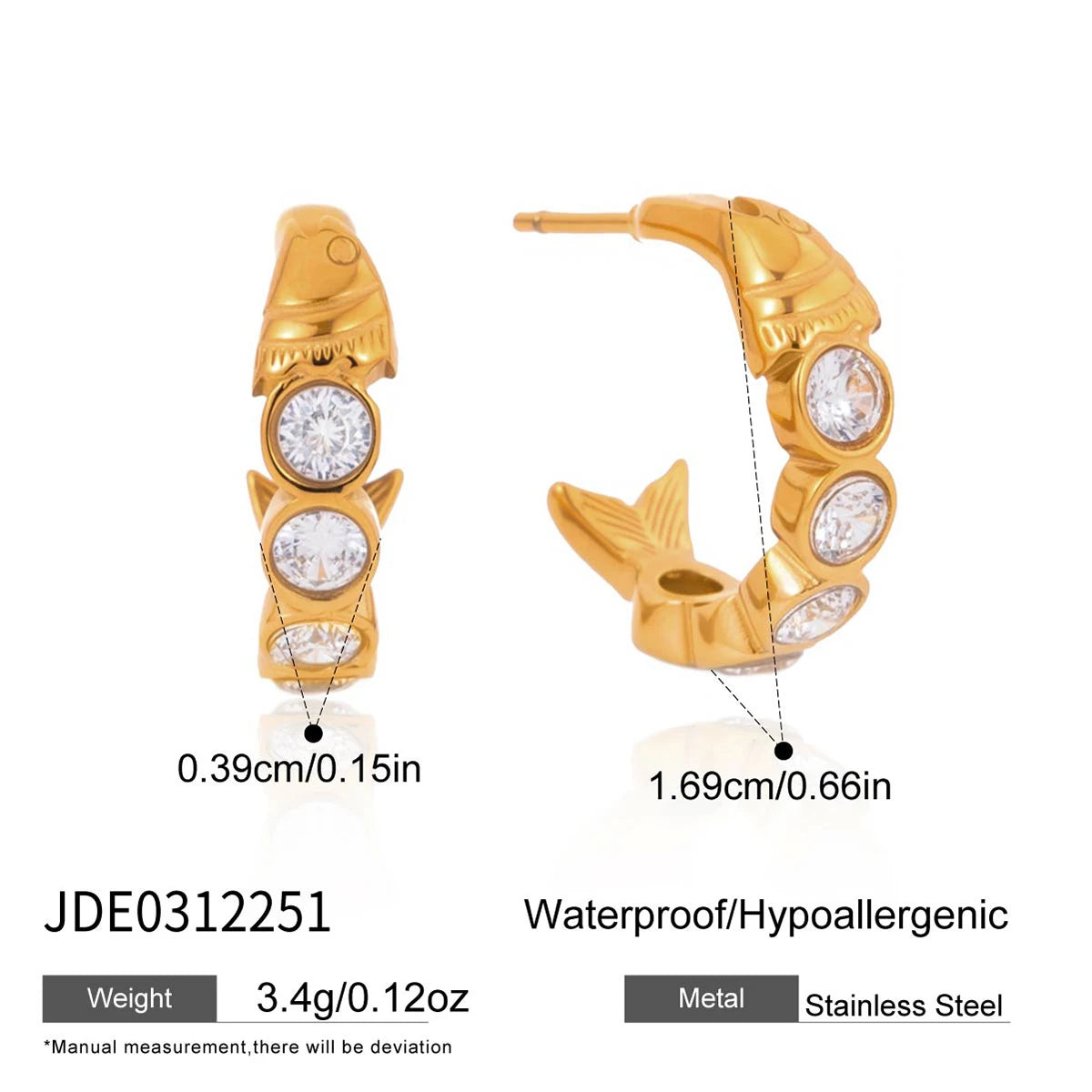 Youthway Delicate Zircon C Shape Stud Earrings For Women Minimalist 18K