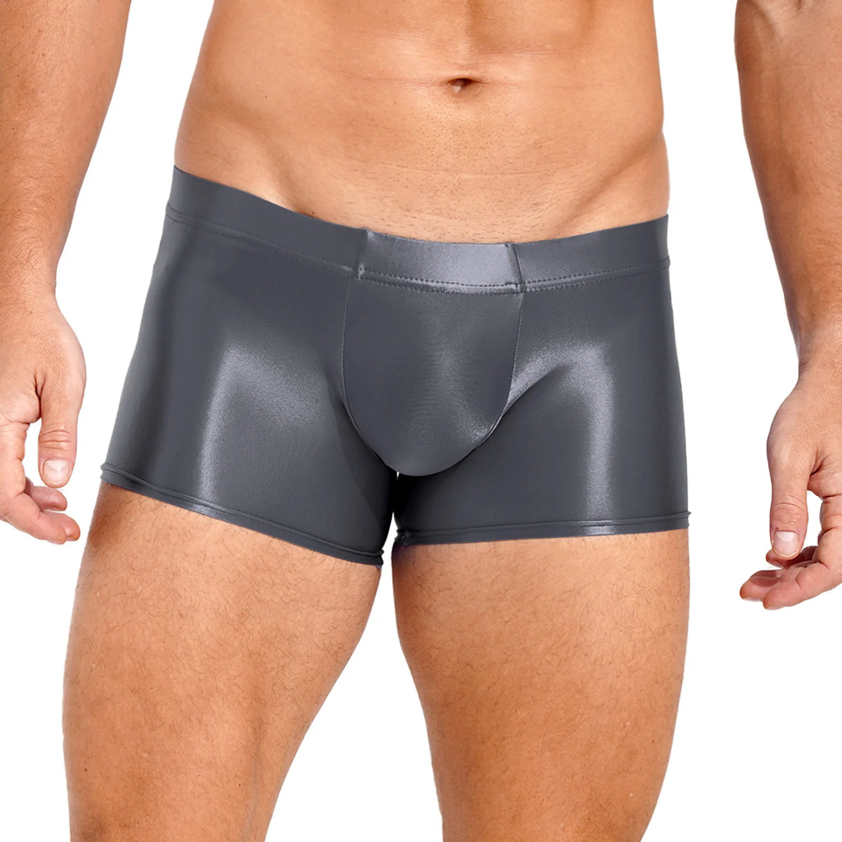 Boxer Briefs for Mens Male Swimming Shorts Trunk Swimwear Swimsuit Glossy Underwear Solid Color Boxer Bottom Low Rise Underpants
