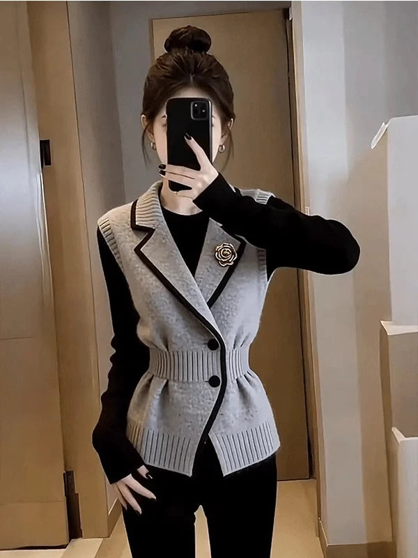 Elegant Knitted Waist-Cinching Vest Outerwear for Women Luxury Style Fashionable Top Women's Premium Feel Spring New Arrival