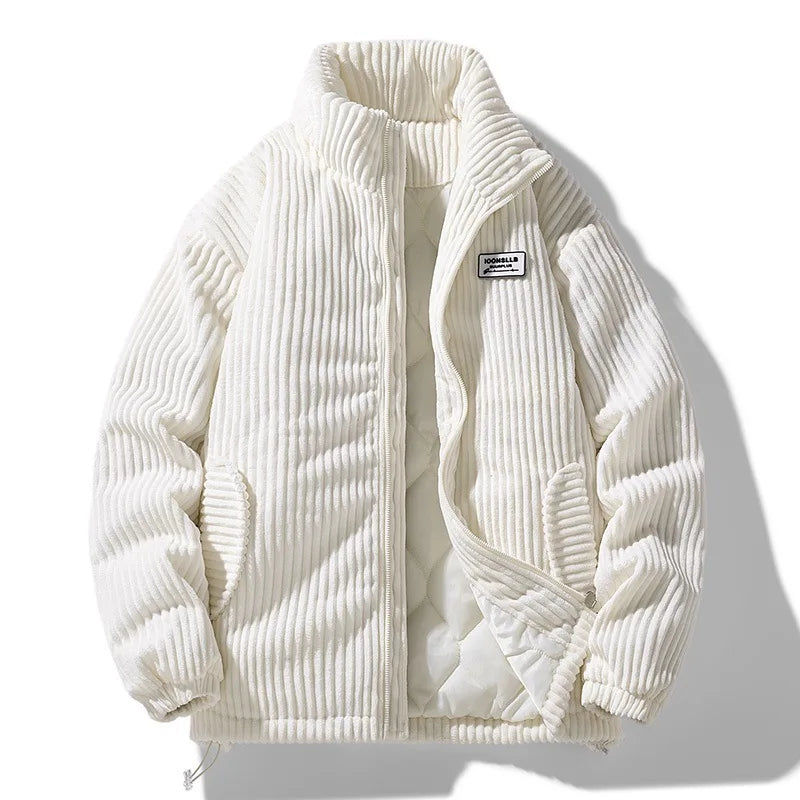 New Winter Fashion Casual Parkas for Men Stand Collar Solid Color Outerwear Corduroy Thicken Warm Jacket Cotton-padded Jacket