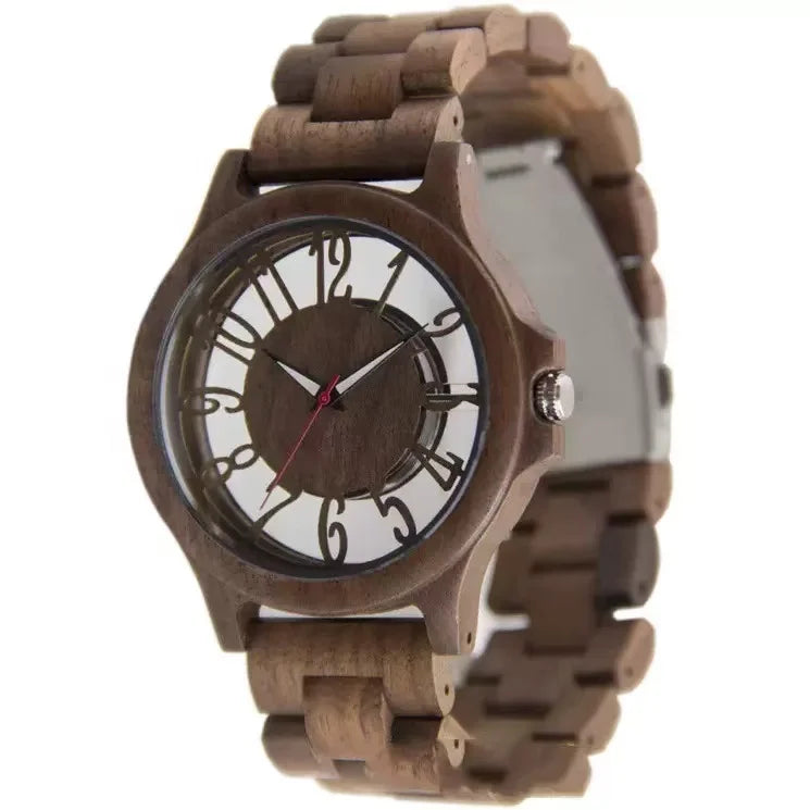 Men's Engraved Wooden Quartz Watch