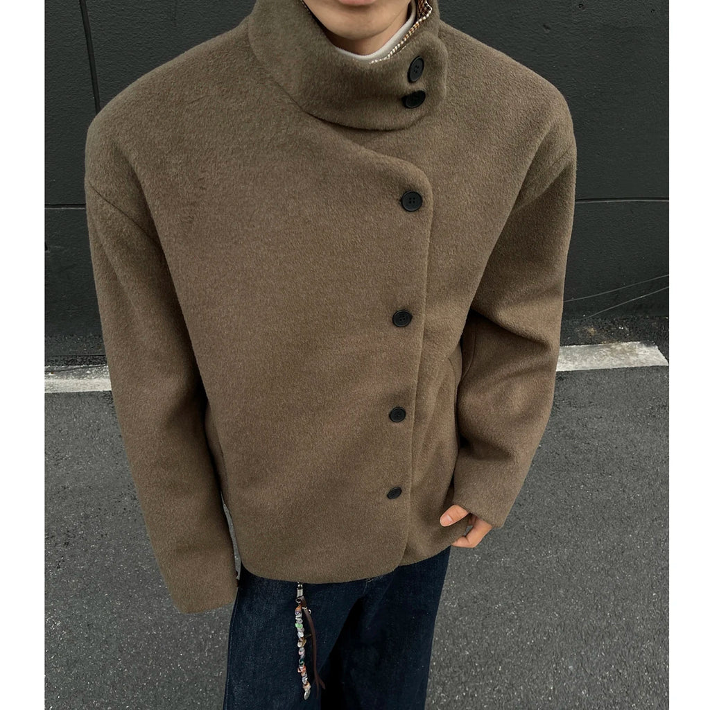 Winter Woolen Jacket Men Caot Warm Windproof 2025 New Style Fashionably Slim-Fitting Short Jacket Coat Individuality Stand-Up