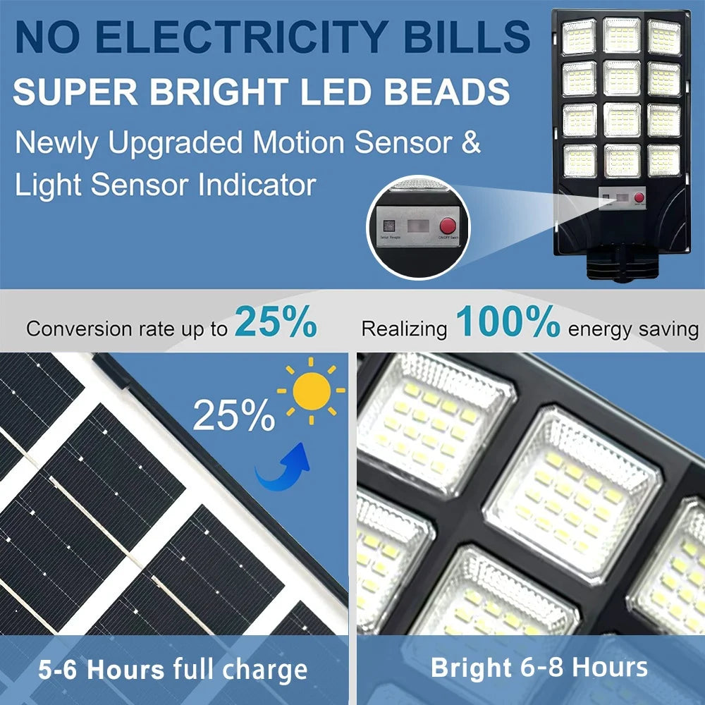 2X 3000LM Super Powerful LED Solar Light Outdoor IP65 Motion Sensor Super Bright Outdoor Solar Wall Lamp Garden Street Spotlight